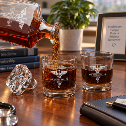 Healthcare Company Gifts – Square Decanter Set with 4 Glasses & Wooden Box – image 06
