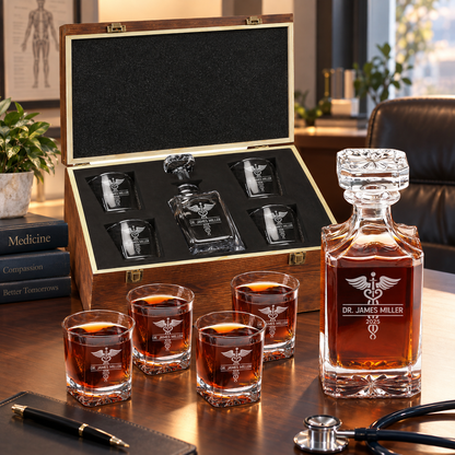 Healthcare Company Gifts – Square Decanter Set with 4 Glasses & Wooden Box – image 10