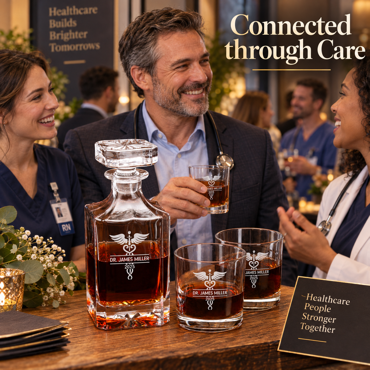 Healthcare Company Gifts – Square Decanter Set with 4 Glasses & Wooden Box – image 11