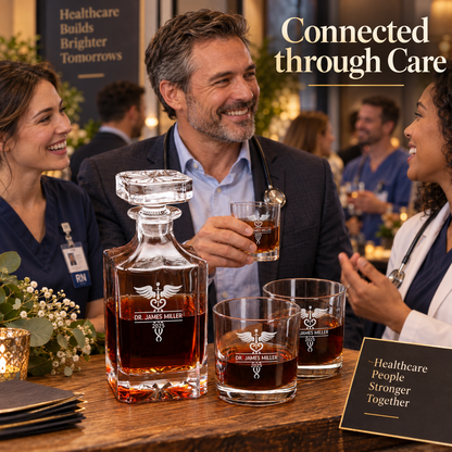 Healthcare Company Gifts – Square Decanter Set with 4 Glasses & Wooden Box – image 11
