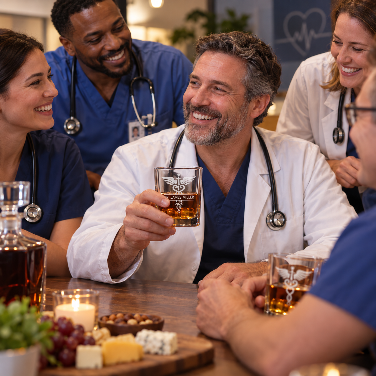Healthcare Company Gifts – Square Decanter Set with 4 Glasses & Wooden Box product image