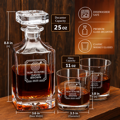 Human Resources Company Gifts – Square Decanter Set with 4 Glasses & Wooden Box – image 02