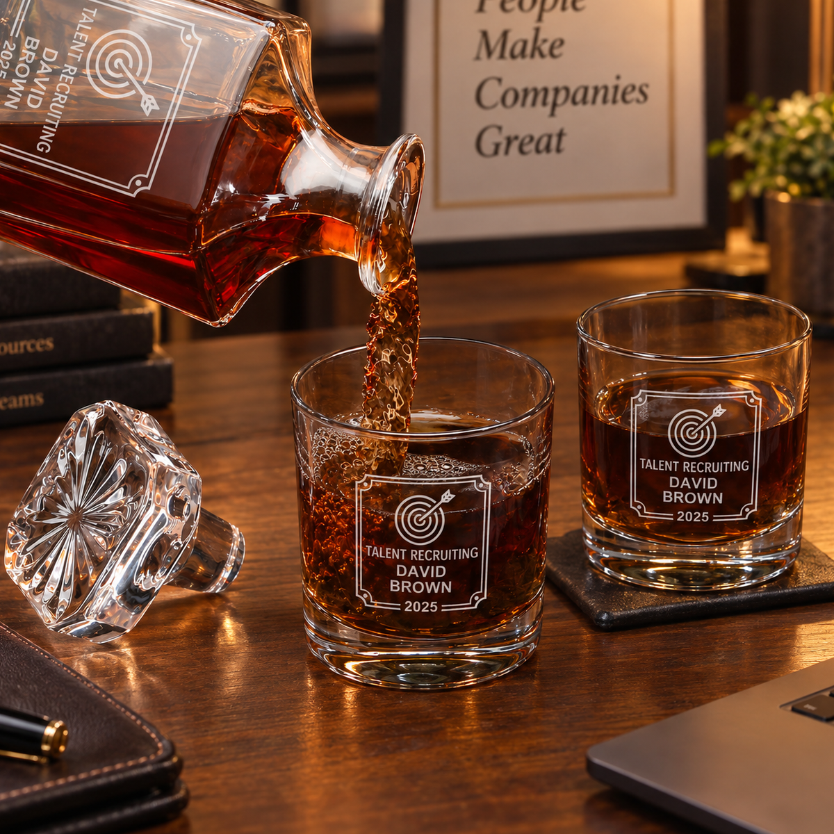 Human Resources Company Gifts – Square Decanter Set with 4 Glasses & Wooden Box – image 06
