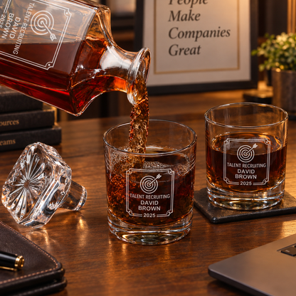 Human Resources Company Gifts – Square Decanter Set with 4 Glasses & Wooden Box – image 06