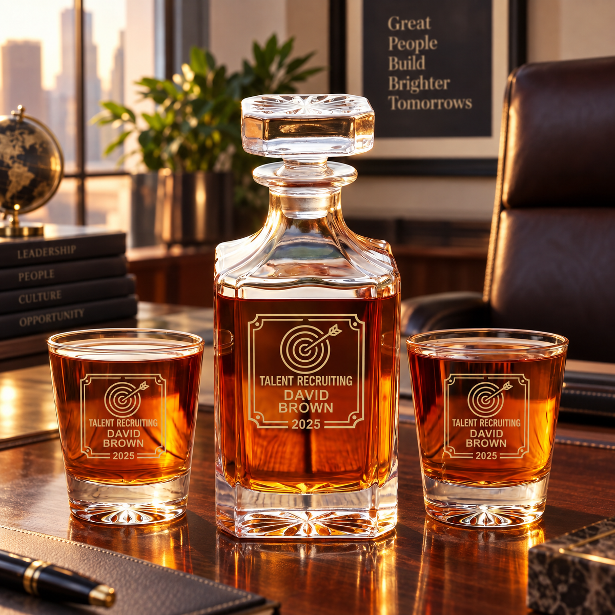 Human Resources Company Gifts – Square Decanter Set with 4 Glasses & Wooden Box product image