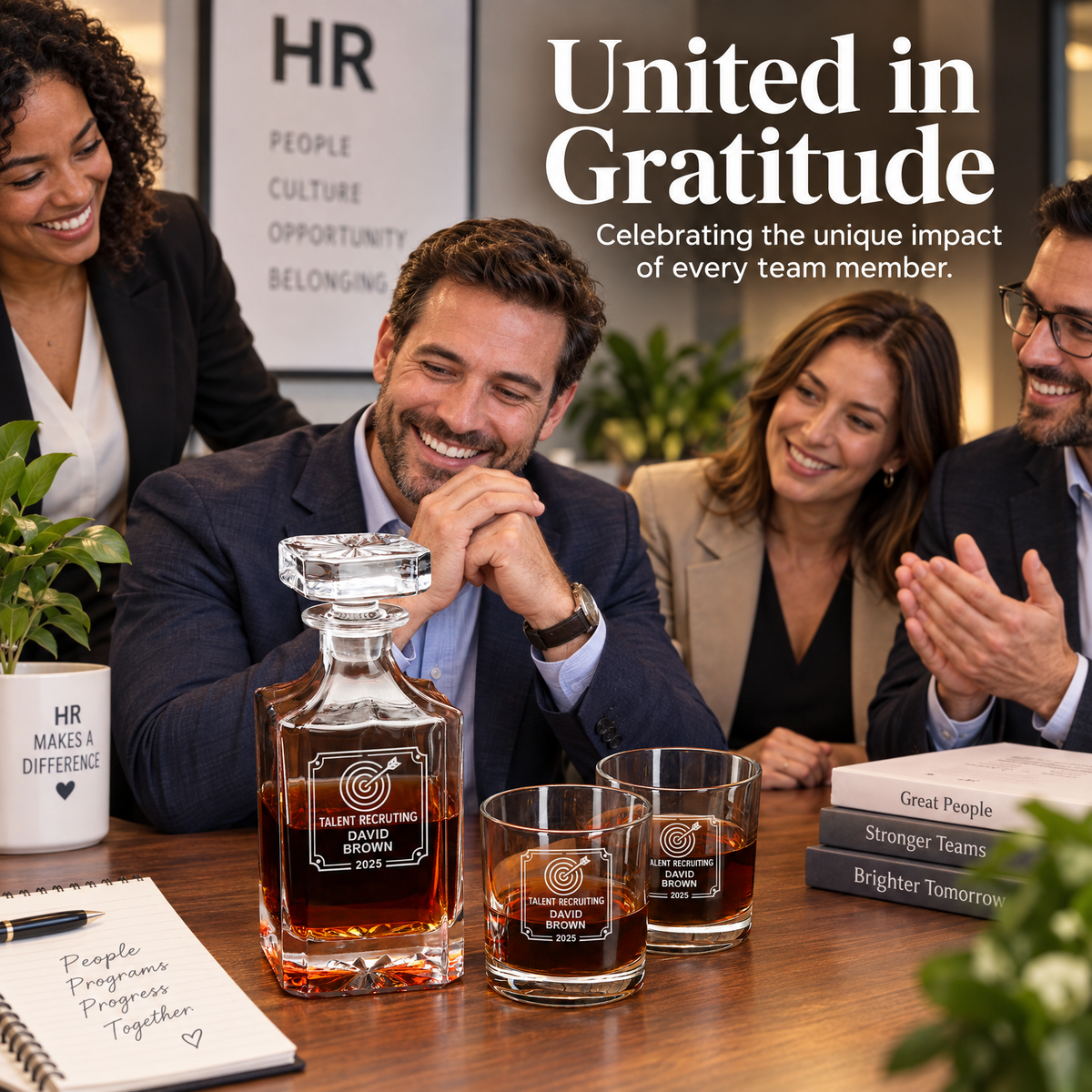 Human Resources Company Gifts – Square Decanter Set with 4 Glasses & Wooden Box product image