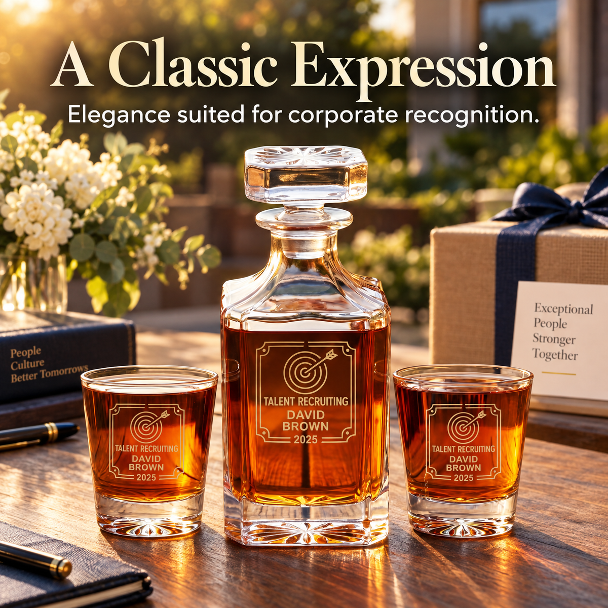 Human Resources Company Gifts – Square Decanter Set with 4 Glasses & Wooden Box product image