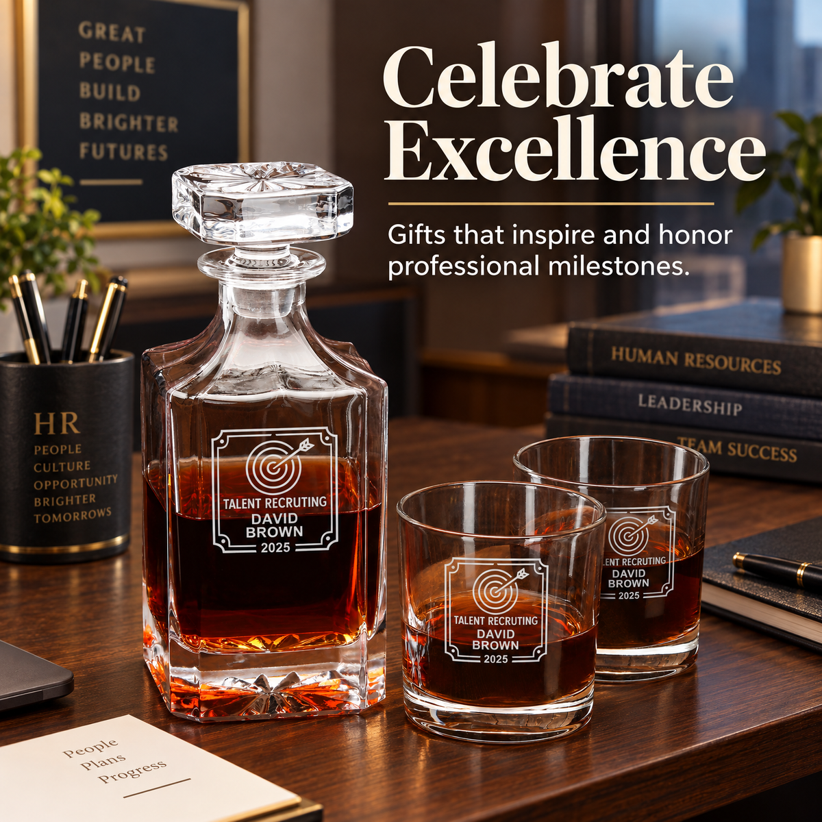 Human Resources Company Gifts – Square Decanter Set with 4 Glasses & Wooden Box – image 20
