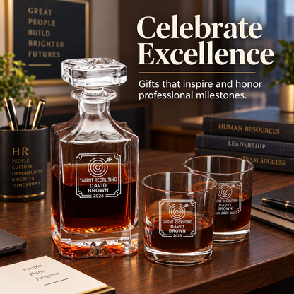 Human Resources Company Gifts – Square Decanter Set with 4 Glasses & Wooden Box – image 20