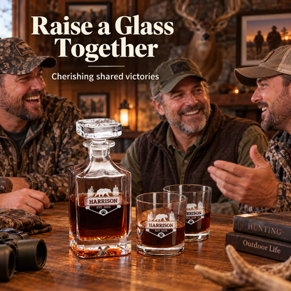 Gift for Hunters – Square Decanter Set with 4 Glasses & Wooden Box – image 11