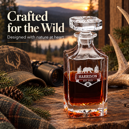 Gift for Hunters – Square Decanter Set with 4 Glasses & Wooden Box – image 16