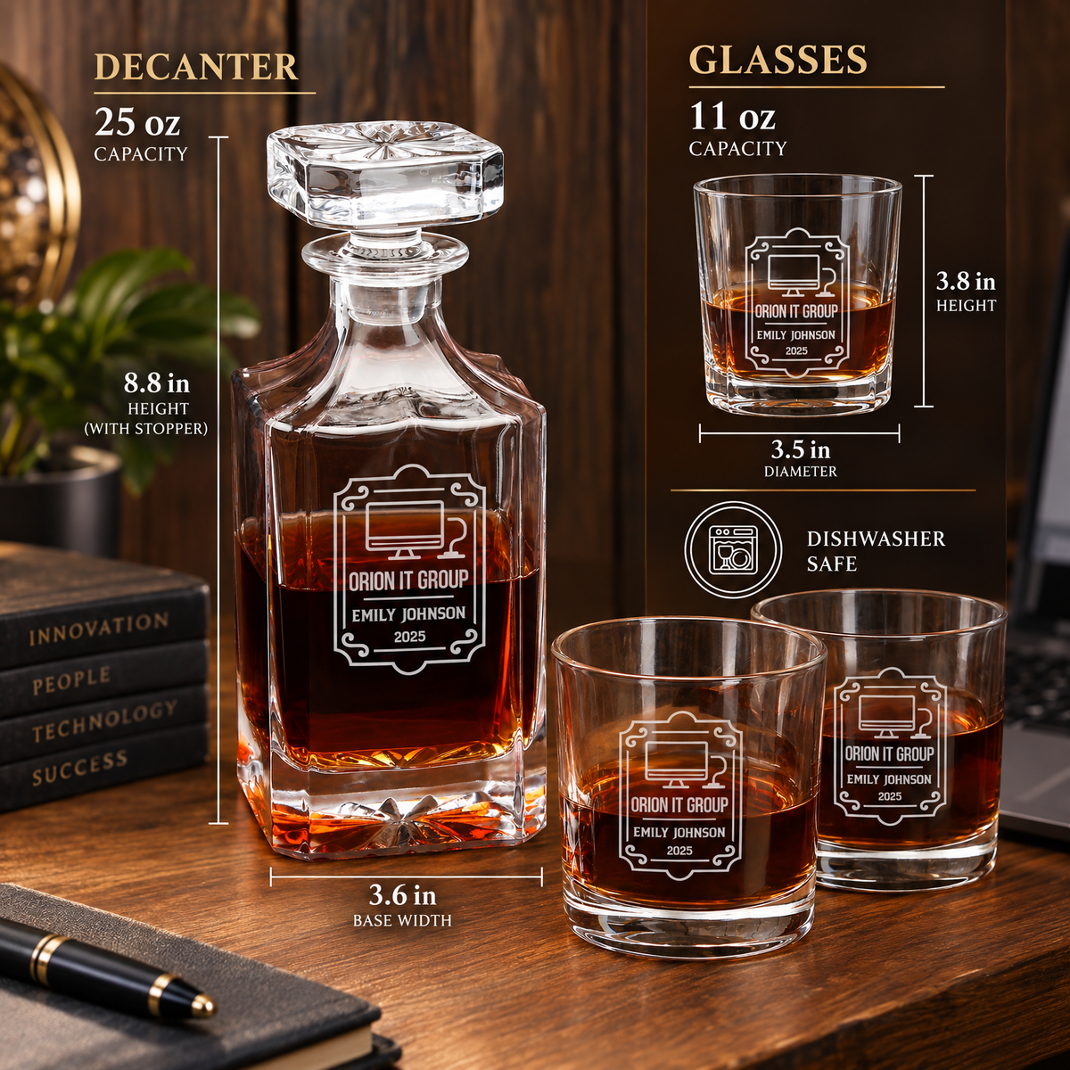 Technology Company Gifts – Square Decanter Set with 4 Glasses & Wooden Box product image