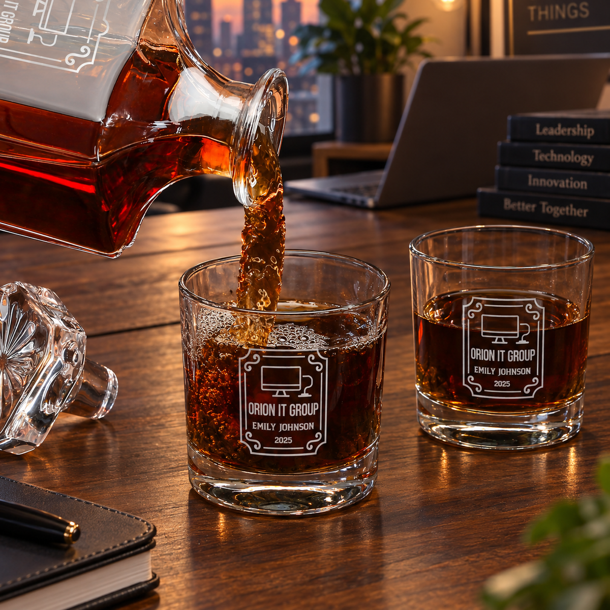 Technology Company Gifts – Square Decanter Set with 4 Glasses & Wooden Box product image