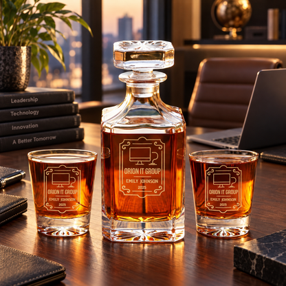 Technology Company Gifts – Square Decanter Set with 4 Glasses & Wooden Box – image 08