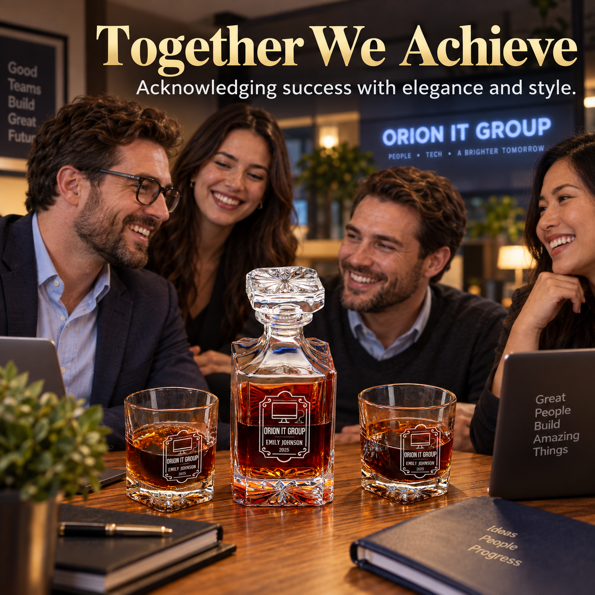 Technology Company Gifts – Square Decanter Set with 4 Glasses & Wooden Box – image 09