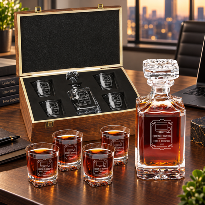 Technology Company Gifts – Square Decanter Set with 4 Glasses & Wooden Box – image 10