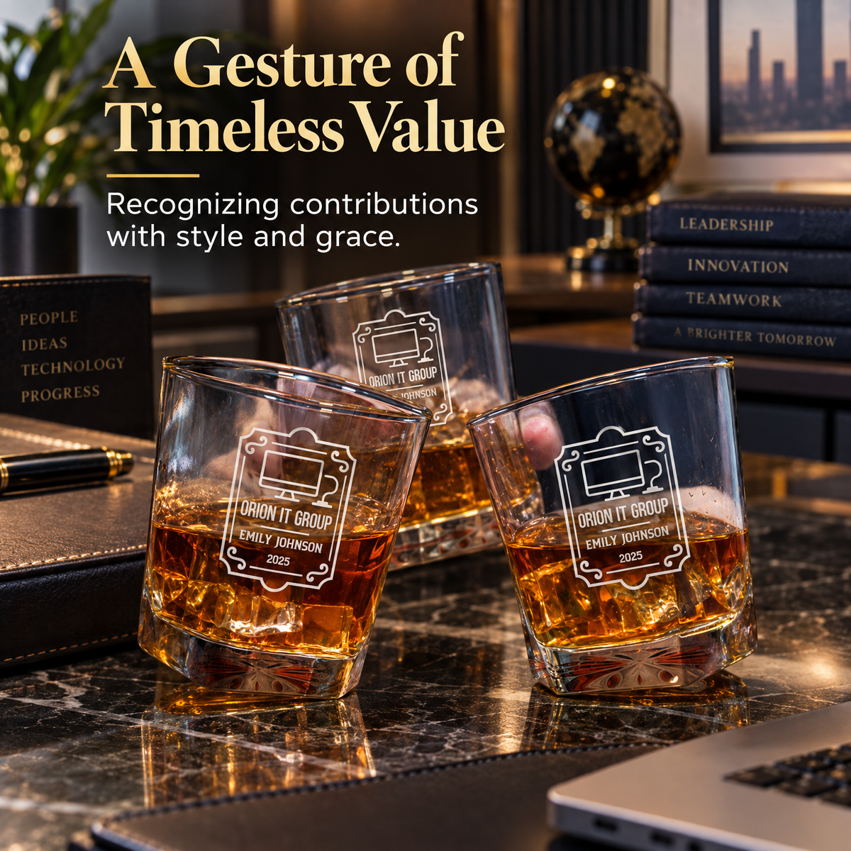 Technology Company Gifts – Square Decanter Set with 4 Glasses & Wooden Box product image