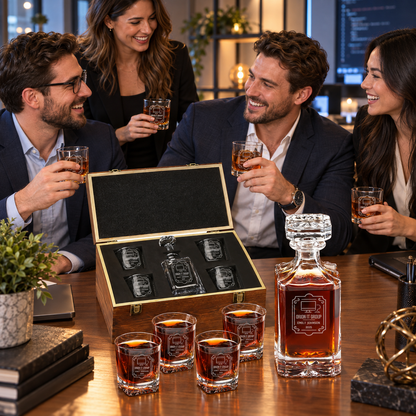 Technology Company Gifts – Square Decanter Set with 4 Glasses & Wooden Box – image 19
