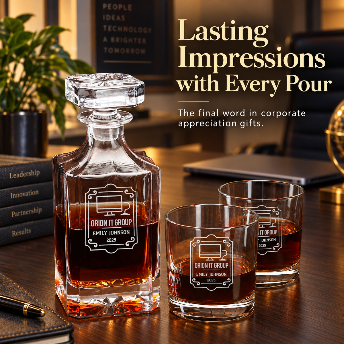 Technology Company Gifts – Square Decanter Set with 4 Glasses & Wooden Box – image 20