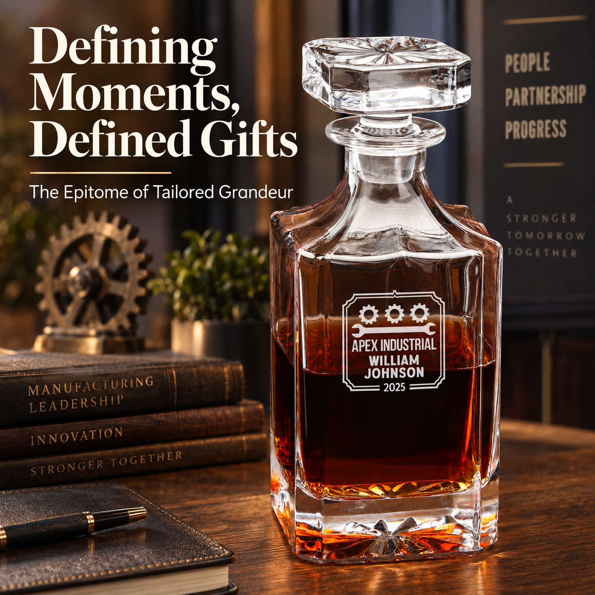 Manufacturing Company Gifts – Square Decanter Set with 4 Glasses & Wooden Box – image 16
