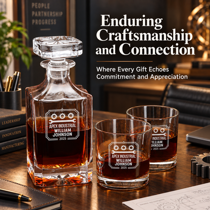 Manufacturing Company Gifts – Square Decanter Set with 4 Glasses & Wooden Box – image 20