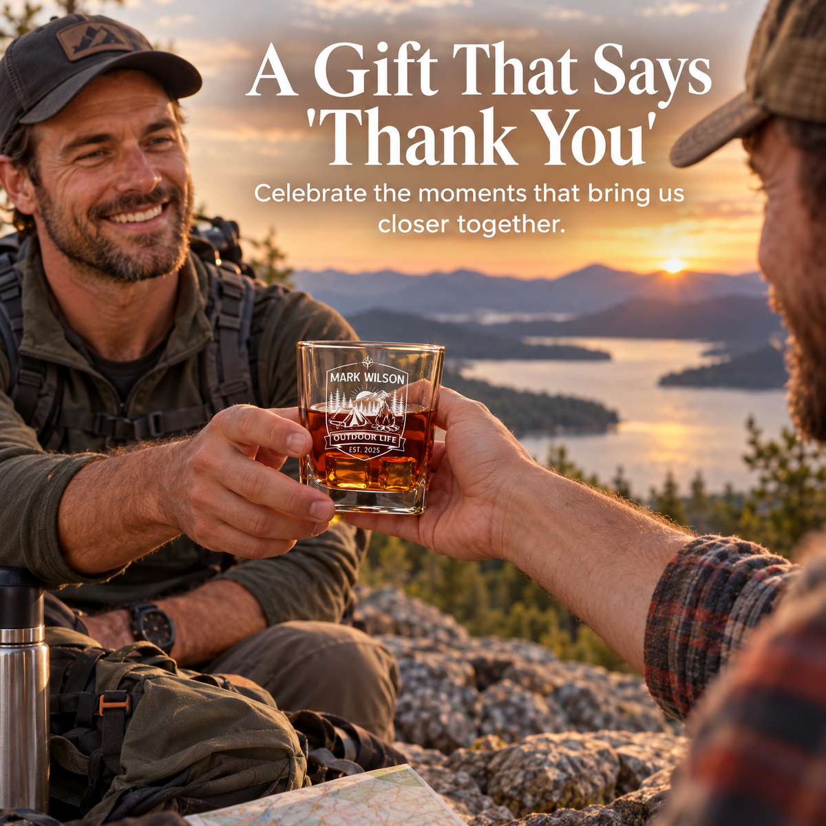 Gift for Outdoorsmen – Square Decanter Set with 4 Glasses & Wooden Box product image