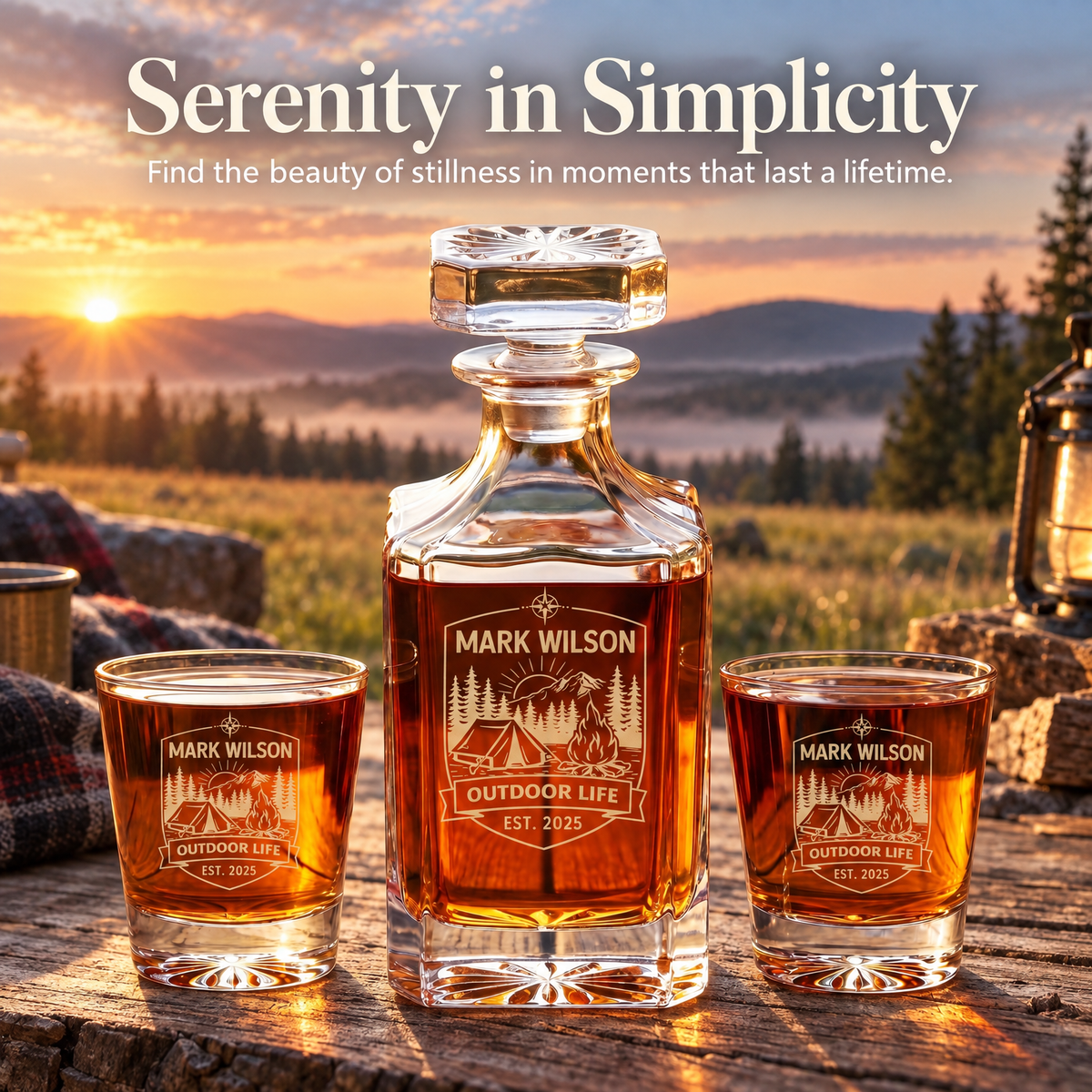 Gift for Outdoorsmen – Square Decanter Set with 4 Glasses & Wooden Box product image