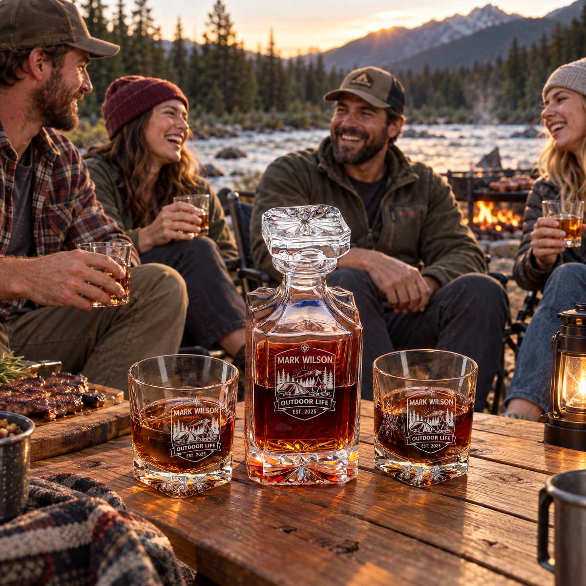 Gift for Outdoorsmen – Square Decanter Set with 4 Glasses & Wooden Box – image 15