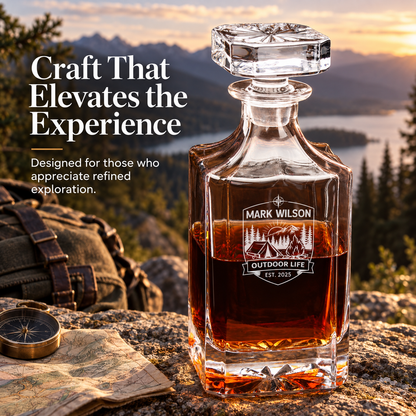 Gift for Outdoorsmen – Square Decanter Set with 4 Glasses & Wooden Box – image 16