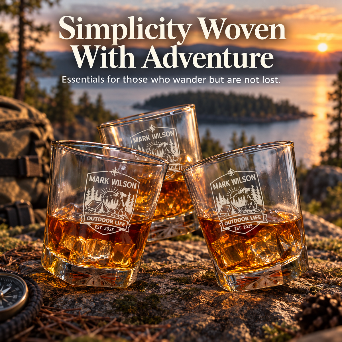Gift for Outdoorsmen – Square Decanter Set with 4 Glasses & Wooden Box – image 18