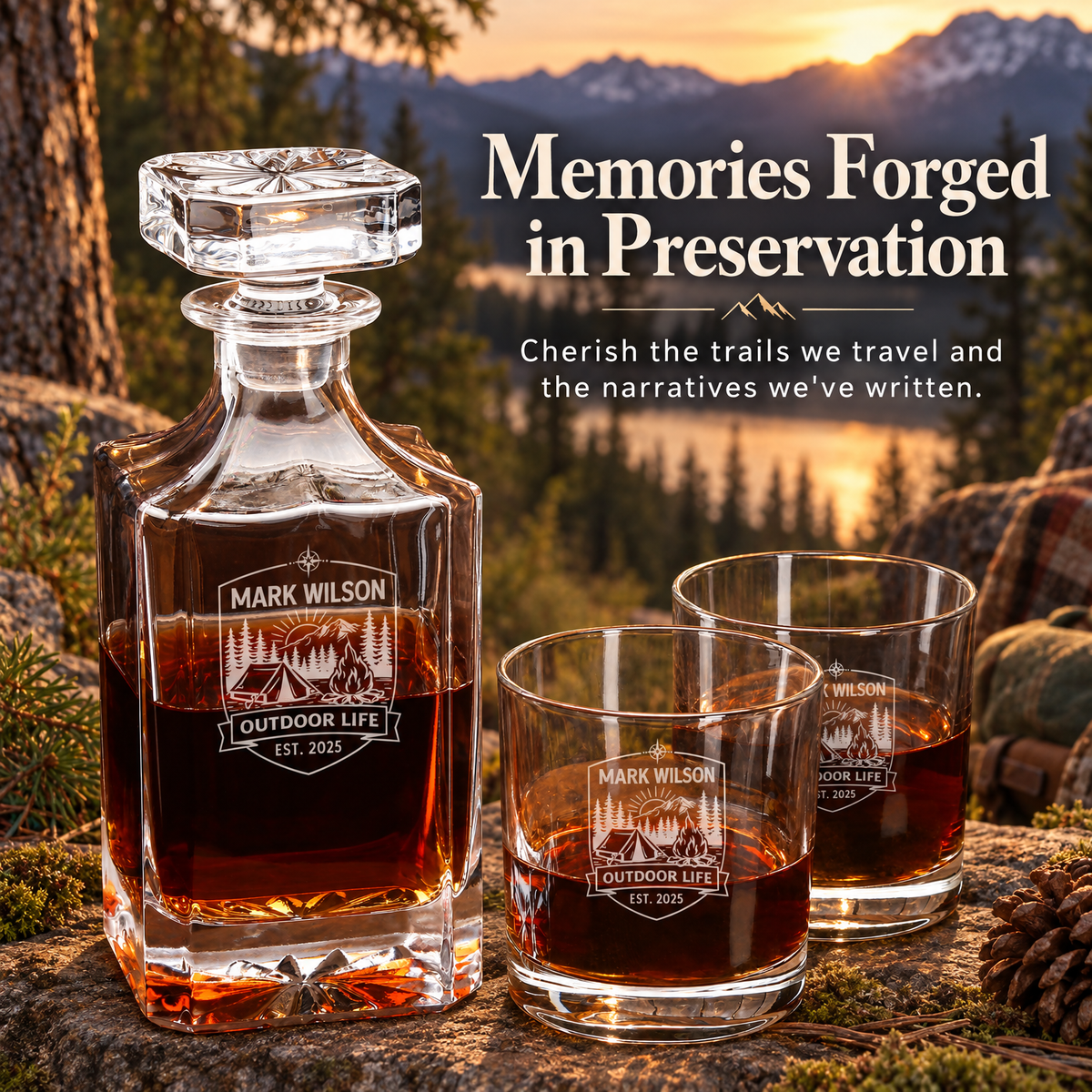 Gift for Outdoorsmen – Square Decanter Set with 4 Glasses & Wooden Box product image