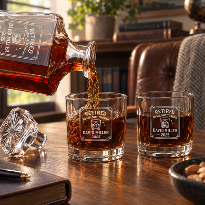 Retirement Gift – Square Decanter Set with 4 Glasses & Wooden Box – image 06