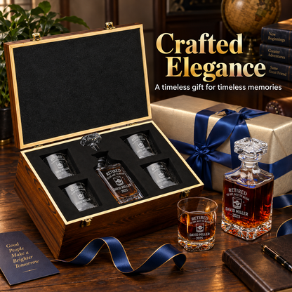 Retirement Gift – Square Decanter Set with 4 Glasses & Wooden Box – image 12