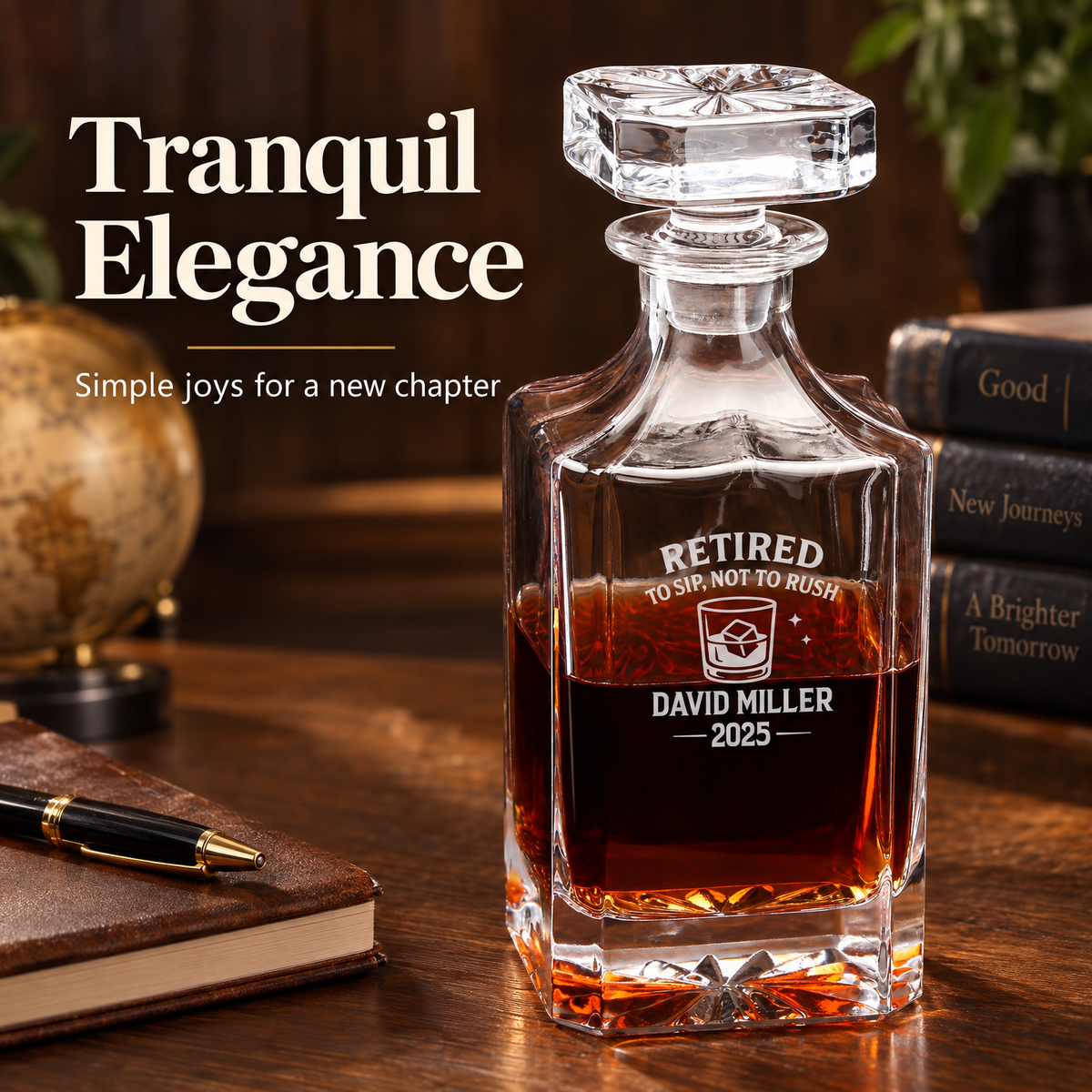 Retirement Gift – Square Decanter Set with 4 Glasses & Wooden Box product image