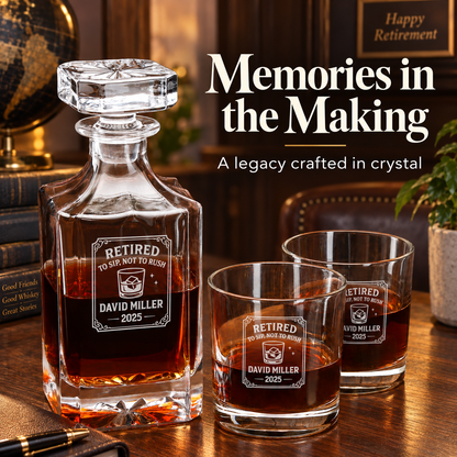 Retirement Gift – Square Decanter Set with 4 Glasses & Wooden Box – image 20