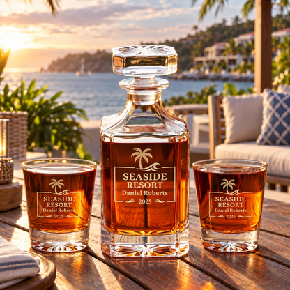 Travel & Hospitality Company Gifts – Square Decanter Set with 4 Glasses & Wooden Box – image 08