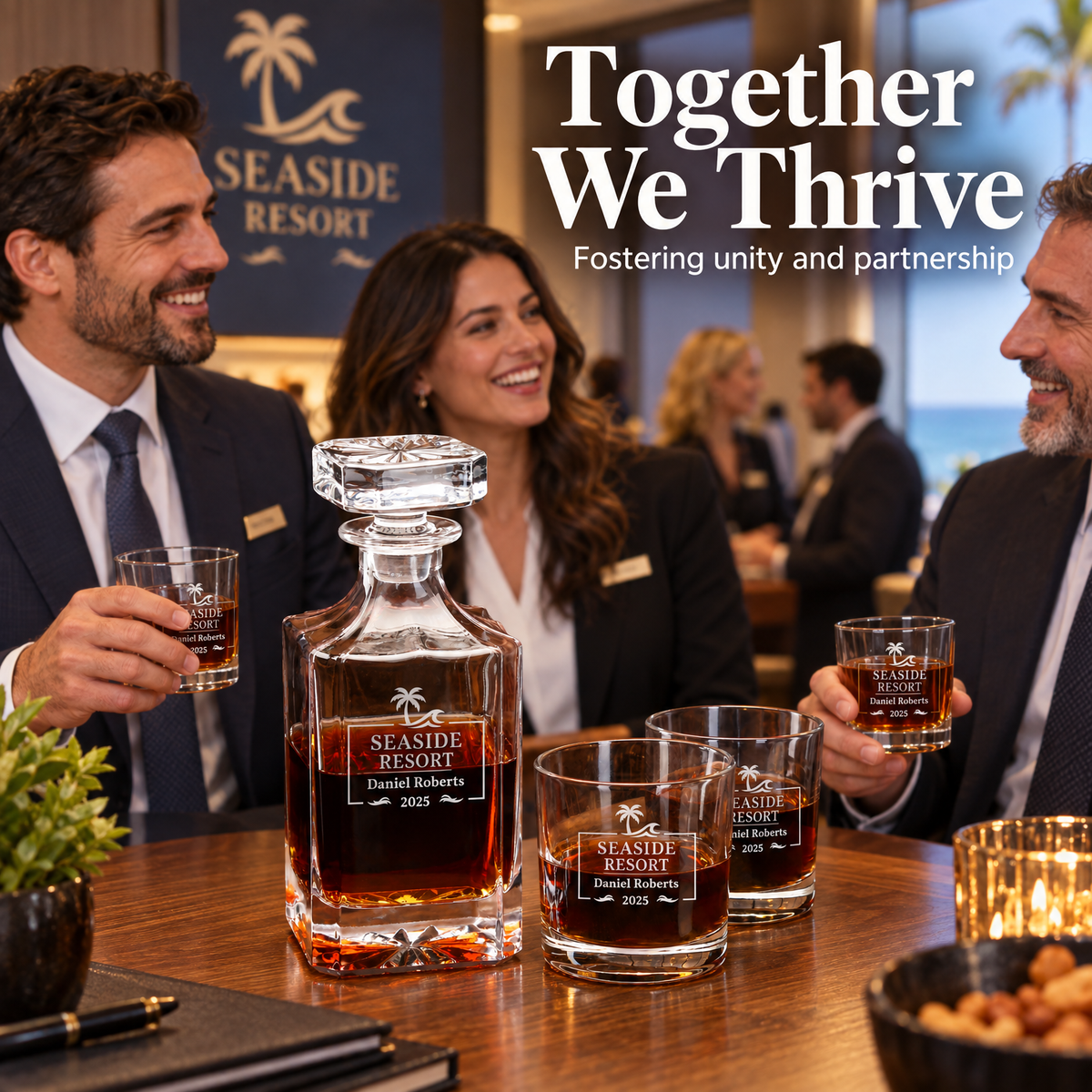 Travel & Hospitality Company Gifts – Square Decanter Set with 4 Glasses & Wooden Box product image