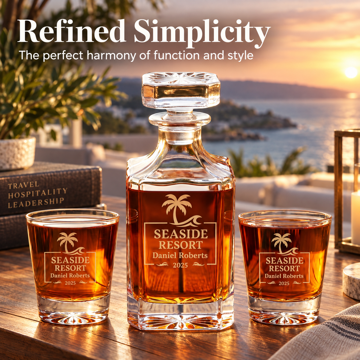 Travel & Hospitality Company Gifts – Square Decanter Set with 4 Glasses & Wooden Box product image