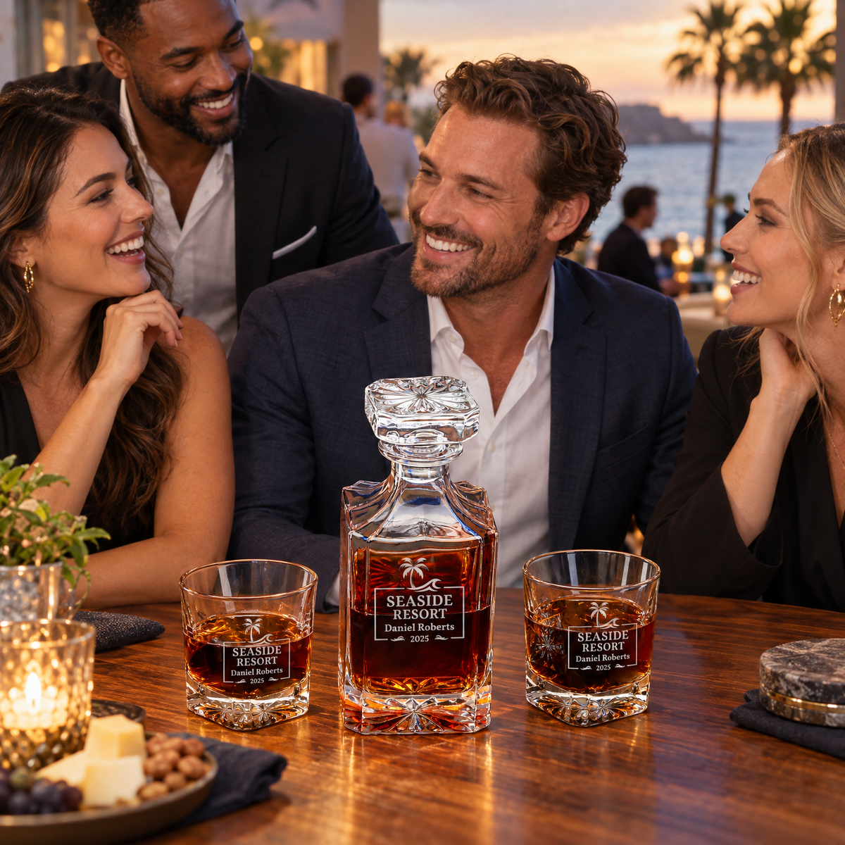 Travel & Hospitality Company Gifts – Square Decanter Set with 4 Glasses & Wooden Box product image