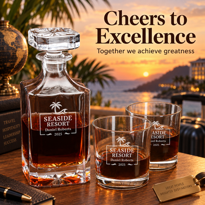 Travel & Hospitality Company Gifts – Square Decanter Set with 4 Glasses & Wooden Box – image 20