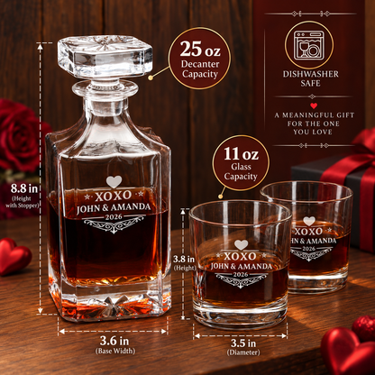Valentine's Day Gift – Square Decanter Set with 4 Glasses & Wooden Box – image 02