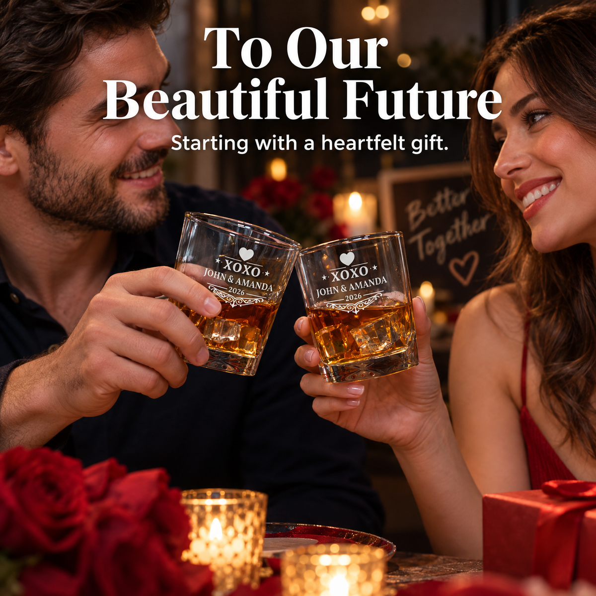 Valentine's Day Gift – Square Decanter Set with 4 Glasses & Wooden Box – image 07