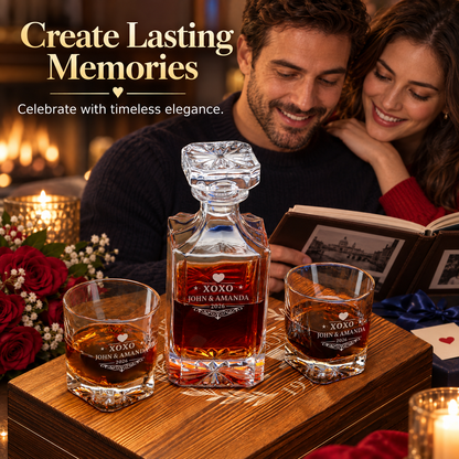 Valentine's Day Gift – Square Decanter Set with 4 Glasses & Wooden Box – image 09