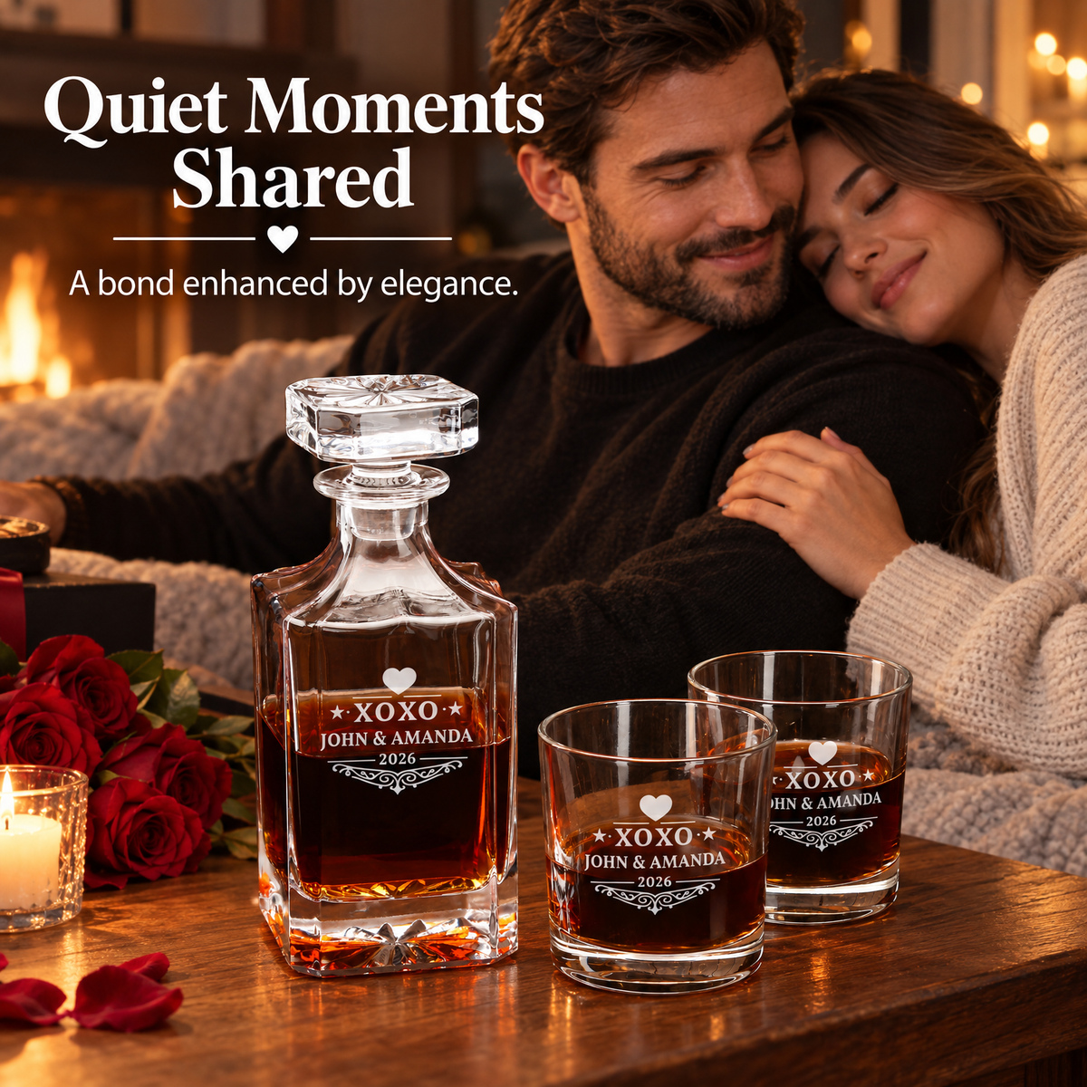 Valentine's Day Gift – Square Decanter Set with 4 Glasses & Wooden Box product image