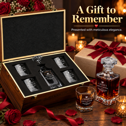 Valentine's Day Gift – Square Decanter Set with 4 Glasses & Wooden Box – image 12