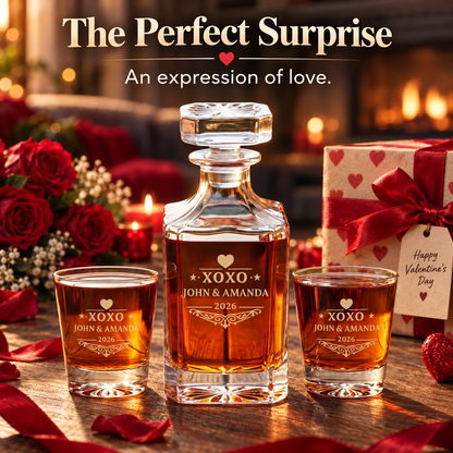 Valentine's Day Gift – Square Decanter Set with 4 Glasses & Wooden Box – image 14