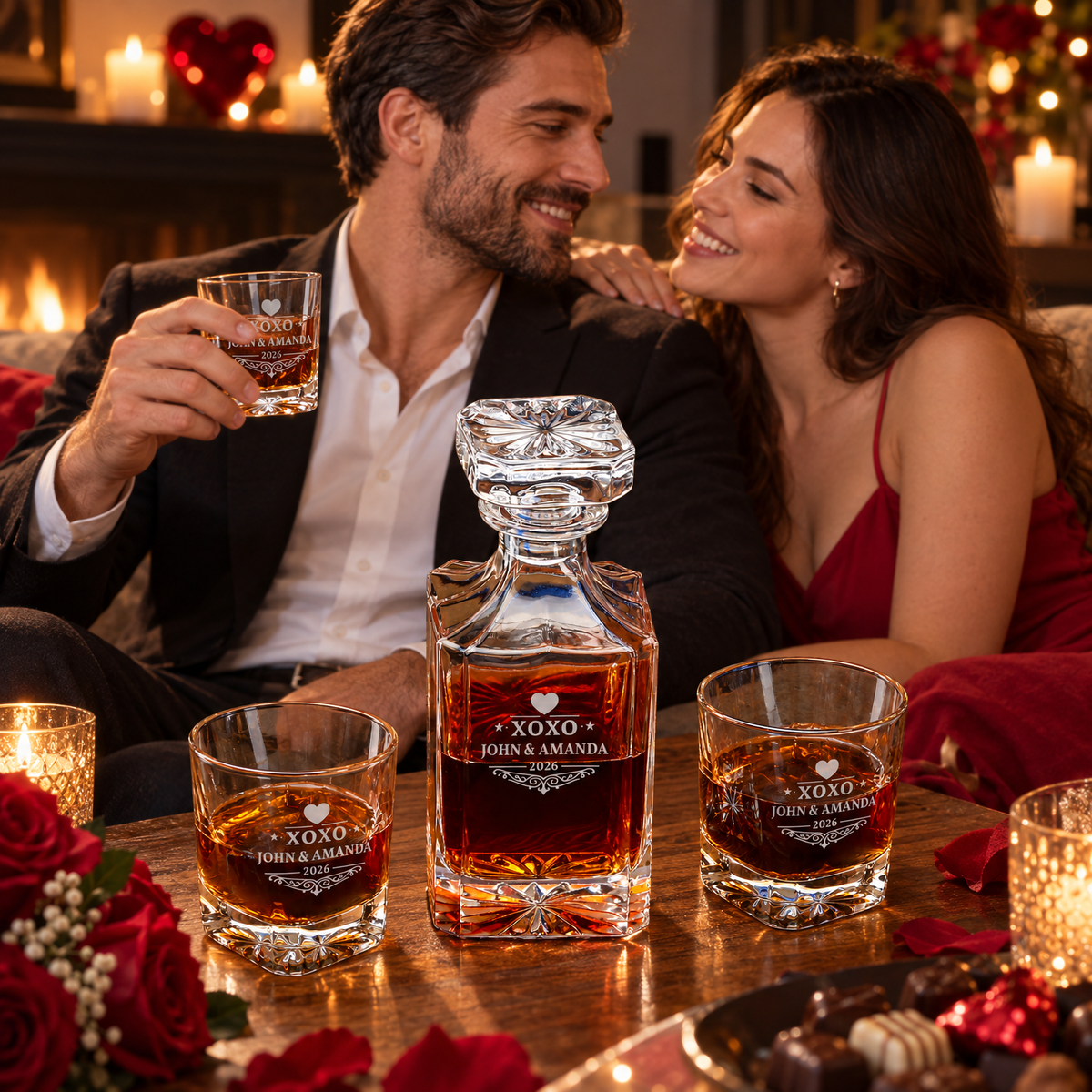 Valentine's Day Gift – Square Decanter Set with 4 Glasses & Wooden Box – image 15