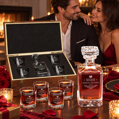 Valentine's Day Gift – Square Decanter Set with 4 Glasses & Wooden Box – image 19