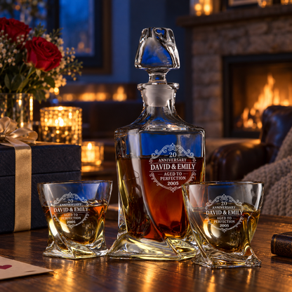 Anniversary Gift – Twisted Decanter Set with 2 Glasses, 2 Whiskey Balls & Wooden Box – image 08