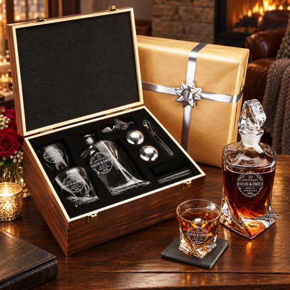 Anniversary Gift – Twisted Decanter Set with 2 Glasses, 2 Whiskey Balls & Wooden Box – image 10